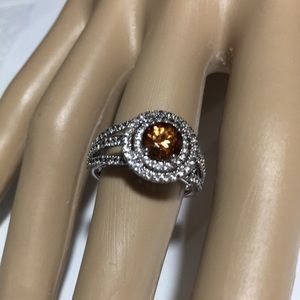 GEM TREASURES GENUINE MADEIRA CITRINE AND WHITE TOPAZ STERLING SILVER RING